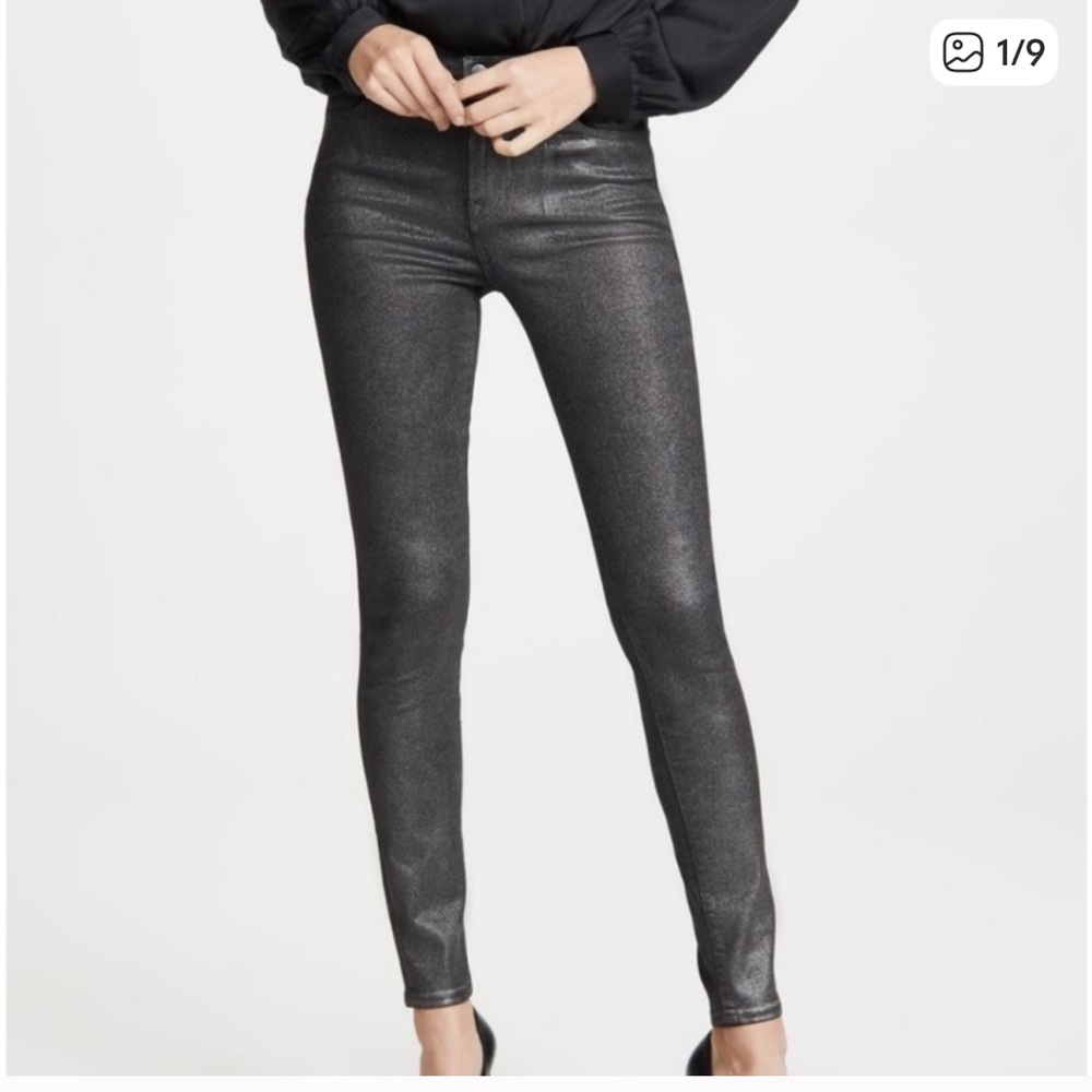 J Brand Maria High Rise Skinny Jeans in Coated Silver Lament